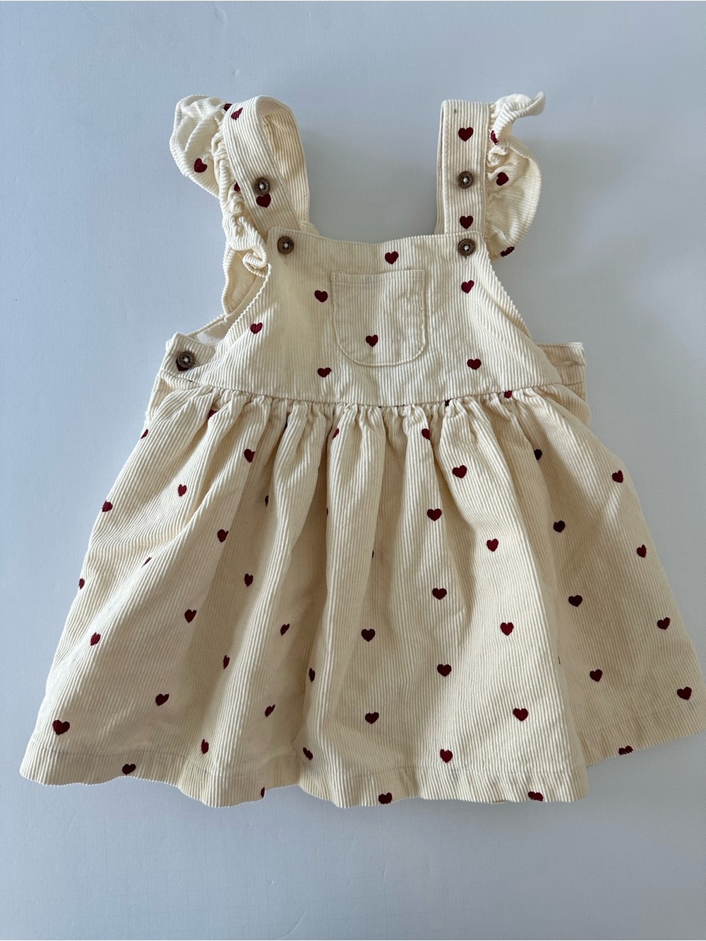 Cream Heart-Print Corduroy Pinafore Dress for Kids 9-12 Months